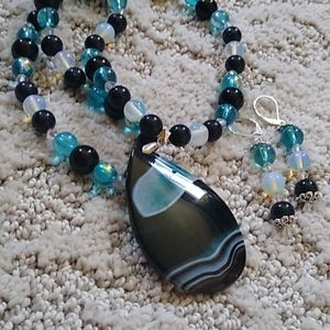 Handmade Gemstone Necklace Set Black and Blue
